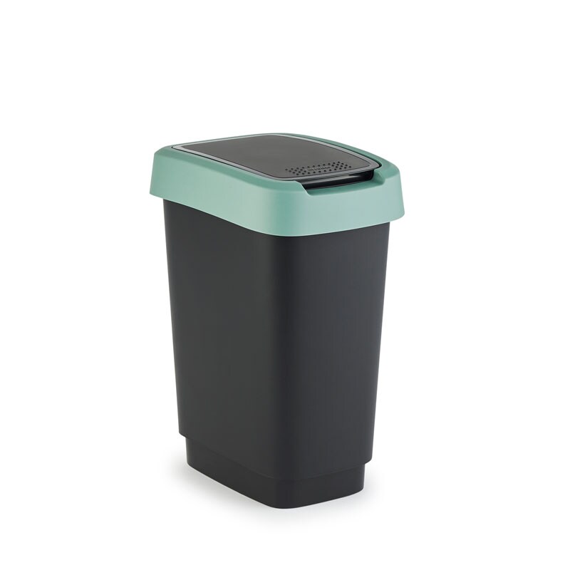PROREGAL Klassischer Abfalleimer für Innenbereich | 10 Liter, HxBxT 33x18x24,8cm | Kunststoff | Schwarz-Grün
