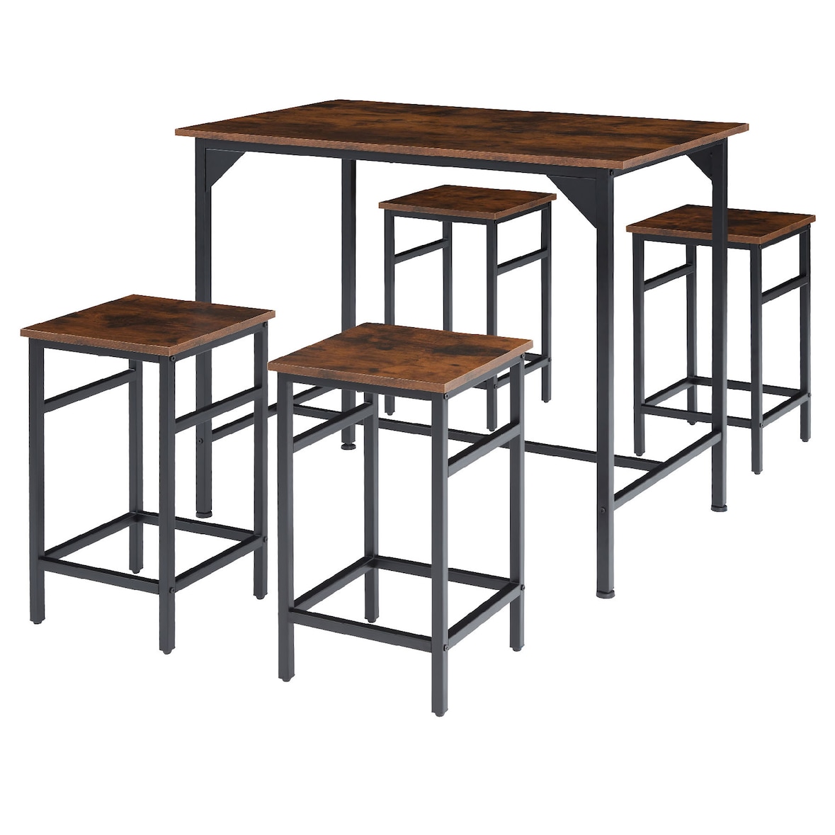 tectake Set tavolo da bar Edimburgo 4 + 1 - Legno industriale scuro, rustico - 404306