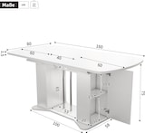 thumbnail of Ausziehbarer Esstisch 160x80x75 cm MDF Weiß+Silber mit Stauraum an Tischbeinen, klassisches Design, pflegeleichte Oberfläche, für 4 bis 6 Personen