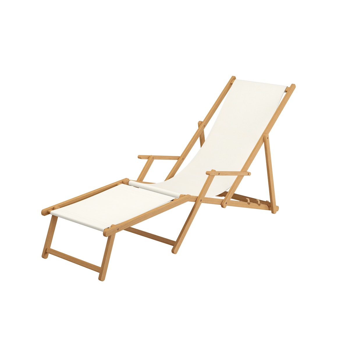 Liegestuhl weiß Fußablage u Kissen Deckchair klappbar Sonnenliege Holz Gartenliege 10-303NFKD