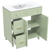thumbnail of Badezimmerschrank mit Waschbecken 90×82×47 cm – Stehender Badschrank Grün mit Keramikwaschtisch und multifunktionalem Stauraum