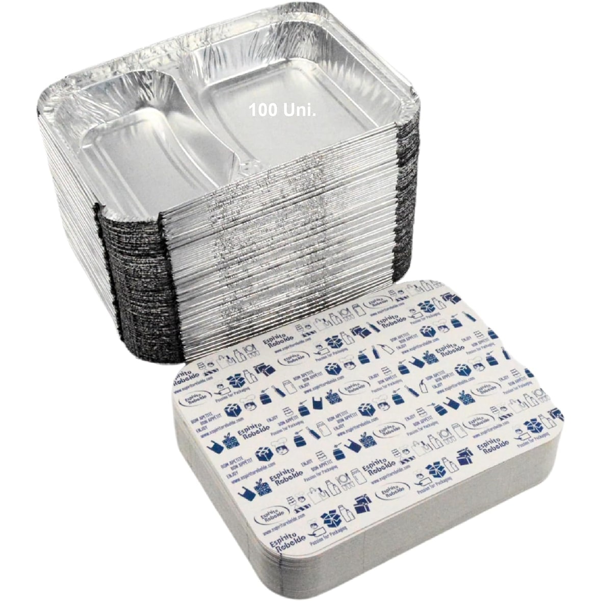 Set von 100 Aluminiumschalen mit Deckel für Lebensmittel, Einweg, 300ml+430 ml - Perfekte Verpackung für Grillfeste, Transport von Lebensmitteln