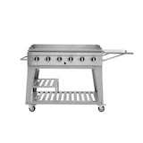 thumbnail of METRO PROFESSIONAL Piastra a gas con 6 bruciatori, acciaio / acciaio inox, 165x62x101cm, tavolino laterale, con copertura protettiva e ruote, argento