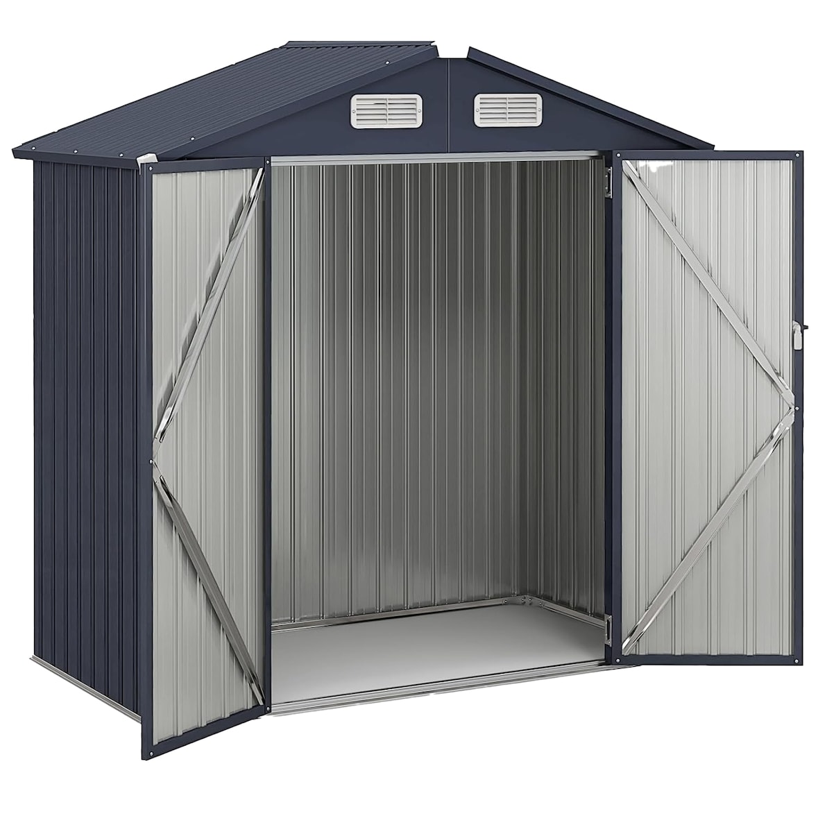 COSTWAY Metalen gereedschapsschuur met 4 ventilatieopeningen en afsluitbare deuren, weerbestendige tuinschuur voor in de tuin