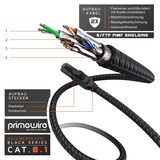 thumbnail of Primewire Patchkabel CAT 8 mit Baumwollummantelung, Gigabit Ethernet LAN Kabel - Black Series, 40 Gbit/s - S/FTP PIMF Schirmung, Netzwerkkabel - 0,5m