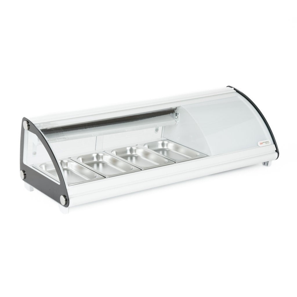 Vetrina Frigo per Sushi da Banco Refrigerata - Vetro frontale curvo apribile - Motore incorporato - Bianca - 4 gn 1/3 - 113,1x45x33h cm