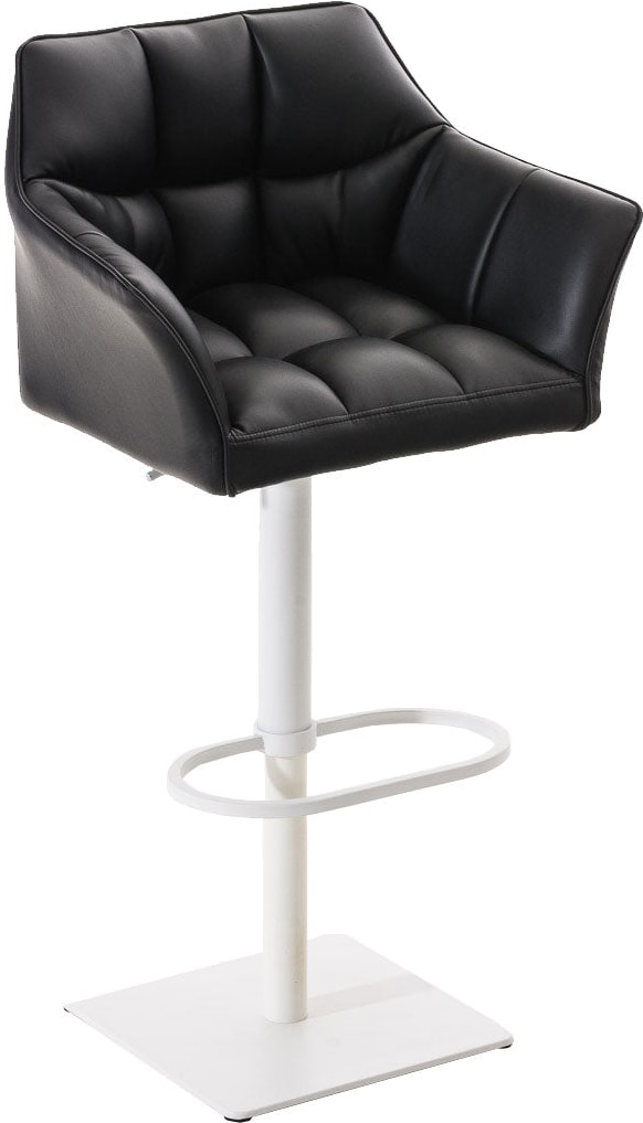Décoshop26 - Barhocker hoher Tresenhocker quadratische Ziernähte schwarzer PVC-Sitz weißes Metallgestell 10_0004740