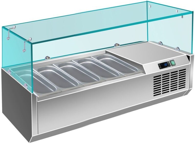 A&S Pizzakühlaufsatz mit Glasaufsatz 5x 1/4 GN | 1200x335x460 mm