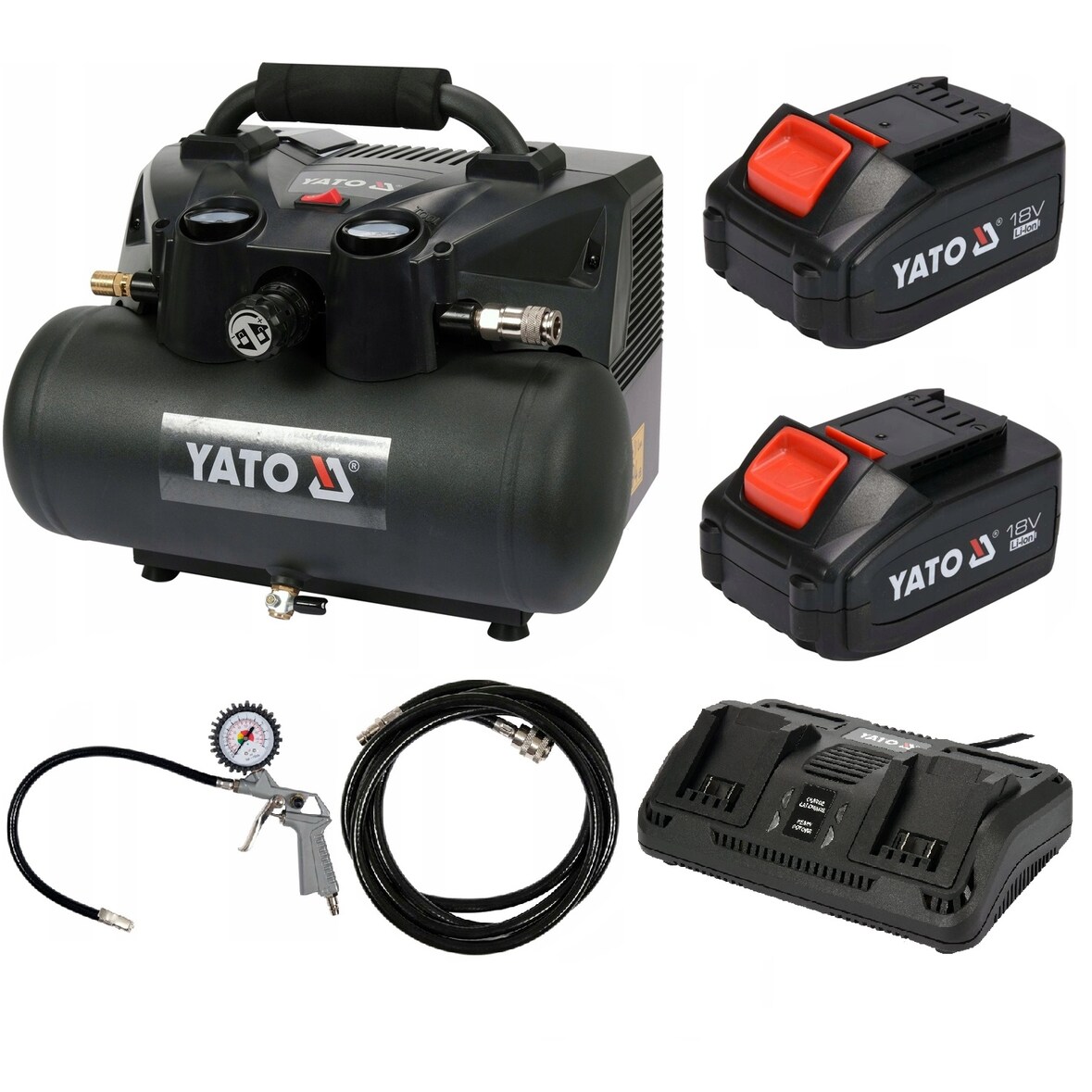 Akku Kompressor 36V, 6 Liter, 98 l/min, 8 Bar (2x 3Ah Akku, Ladegerät)