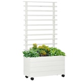 thumbnail of Pflanzkasten Hochbeet mit Rankgitter auf Rollen 76x30x155 cm Weiß aus Massivholz mit Stoffauskleidung stabiler Außenbereich und Terrasse