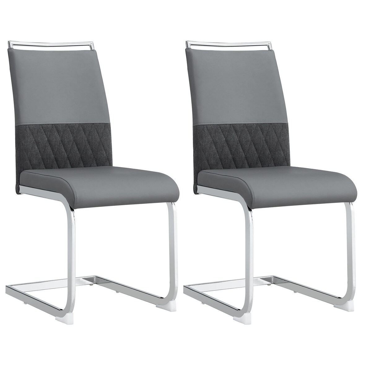 Esszimmerstuhl 2er Set Grau 95x42x48 cm mit hoher ergonomischer Rückenlehne, PU Kunstleder+Leinen Bezug, Metallgestell, pflegeleicht