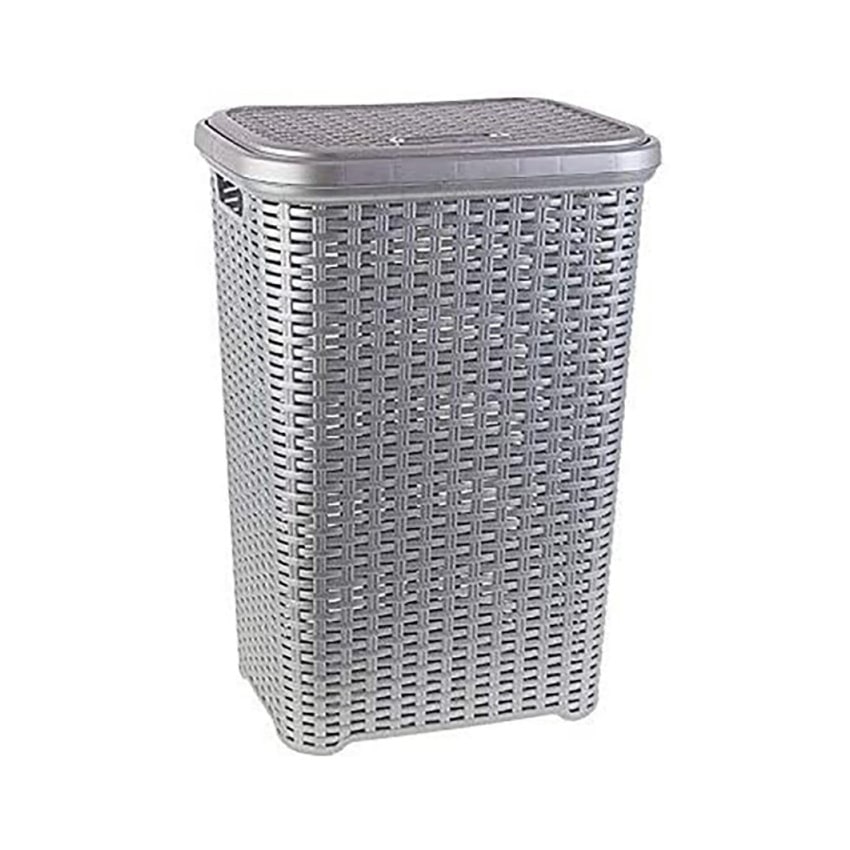 Cesta de ropa pongotodo con tapa 60 litros cesto Mimbre Rattan plata