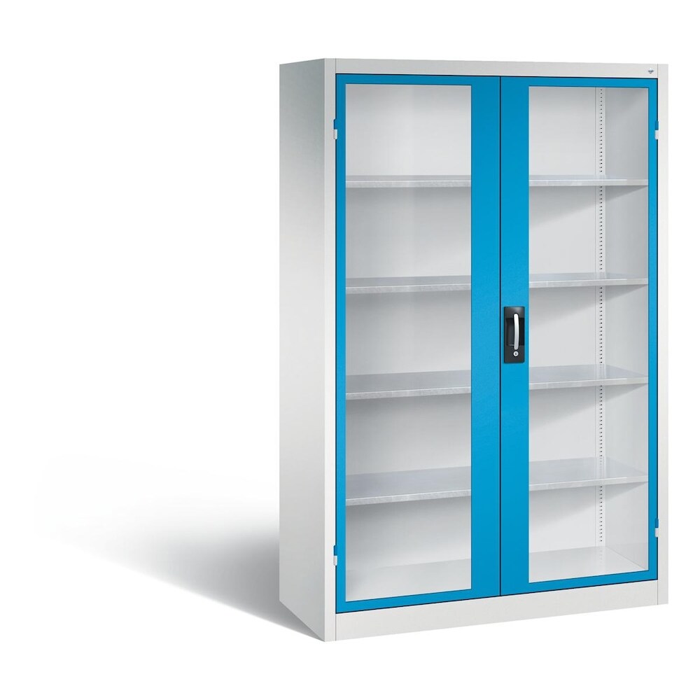 C+P Werkstattschrank mit Fenster | HxBxT 195x120x50cm | Lichtgrau/Lichtblau von PROREGAL