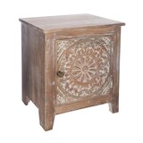 thumbnail of Table d'appoint Table de chevet en bois sculpté effet blanchi 1 porte H 45 cm