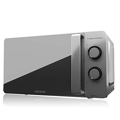 Cecotec Microondas ProClean 3160 Mirror. 700 W con 6 Niveles, Grill 800 W, Capacidad 20 L,  Temporizador, Diseño Efecto Espejo