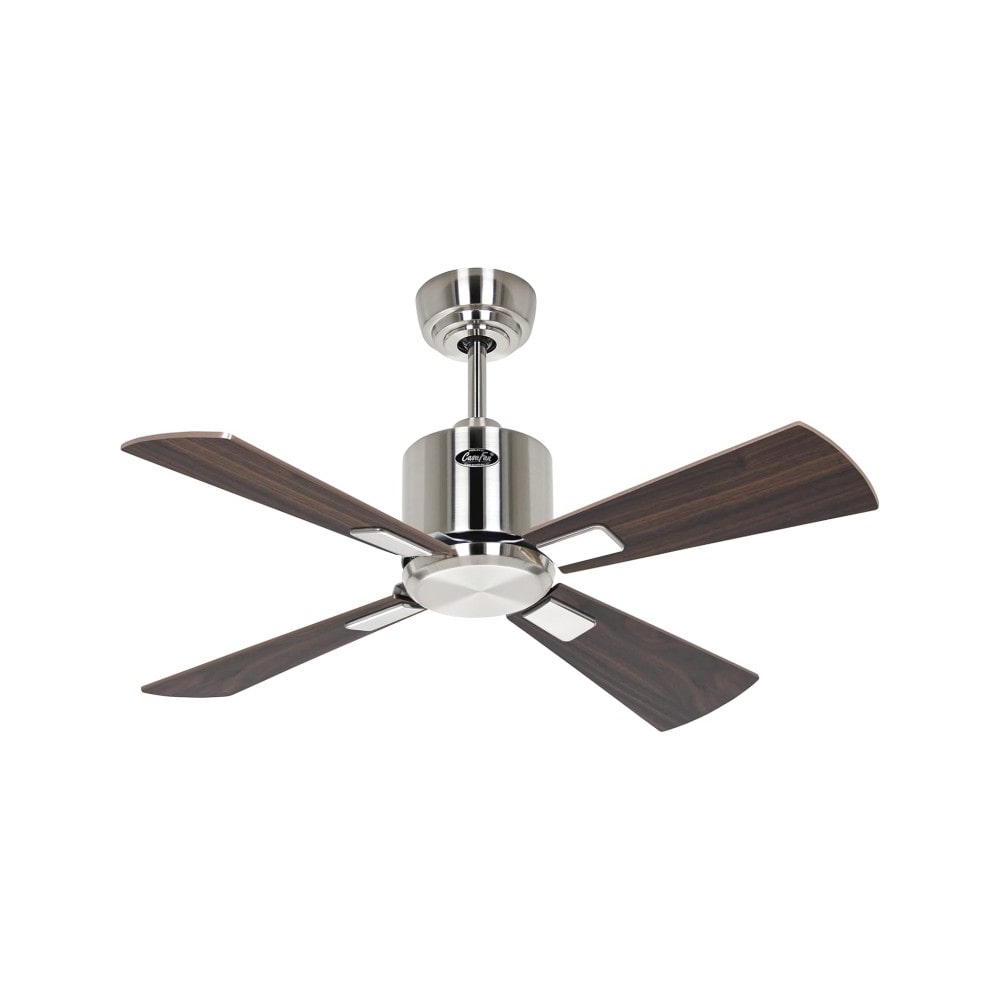 eco neo III 92, wlan-ventilator ohne licht, gehäuse aus gebürstetem stahl, flügel in walnuss- und kirschholz, casafan