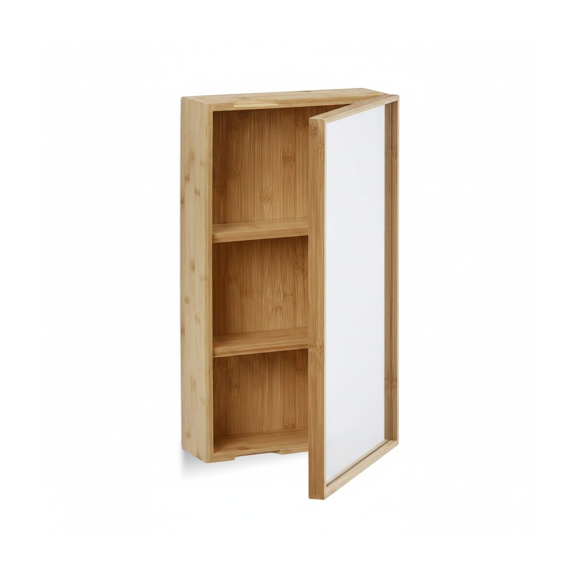 Relaxdays Bad Spiegelschrank aus Bambus, eintüriger Badezimmerschrank mit Spiegel, zusammengebauter Wandschrank, natur