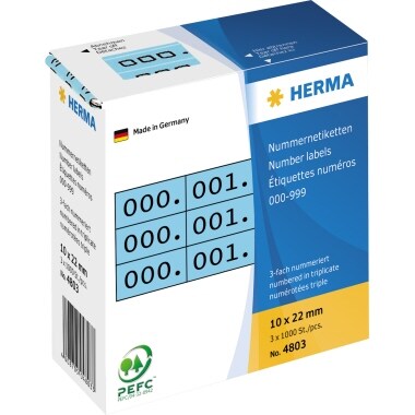 HERMA Etikett 4803 10x22mm 0-999 3fach blau 1.000 St./Pack.