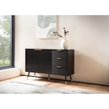 thumbnail of Sideboard 120x80x40 cm Anrichte Schwarz mit Eiche-Dekor, Kommode mit Türen und Schubladen, Kommodenschrank Flurschrank Modern, Standschrank
