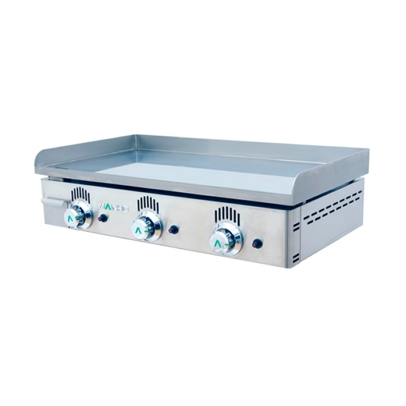 Plancha a Gas Cromo Duro 15mm Espesor con Recogedor. 80x44x18. MAINHO Serie Novo-Crom