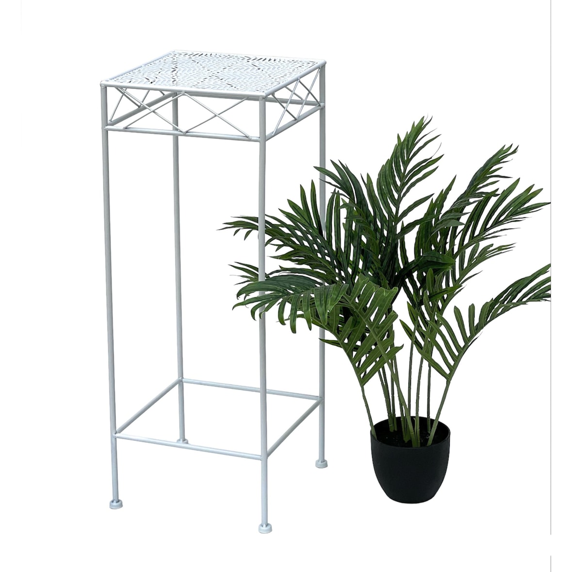 DanDiBo Blumenhocker Weiß Metall Eckig 70 cm Blumenständer 96314 L Beistelltisch Blumensäule Modern Pflanzenständer Pflanzenhocker