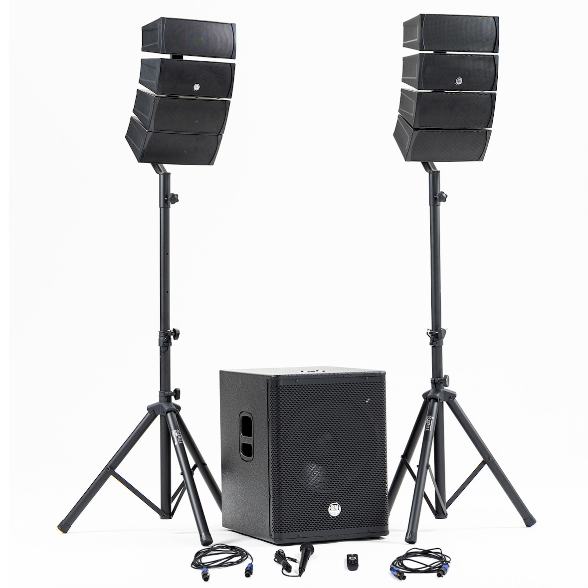 Pack Sono DJ complet BM SONIC BMS-15-ARRAY-BT, 1200W, Enceintes satellites, Caisson 38cm USB/Bluetooth, Supports Câbles