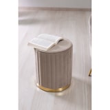 thumbnail of Poef van gewatteerd fluweel met verchroomde basis, ⌀36 cm, voor interieur/slaapkamer/woonkamer/hal – Ruby–Beige/Goud