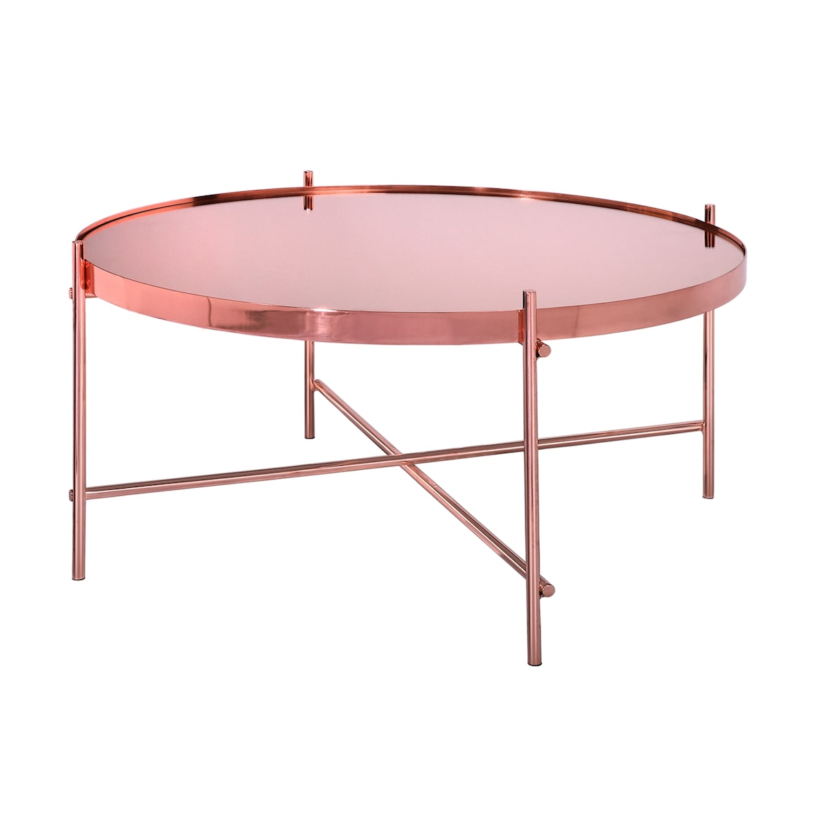 WOMO-DESIGN Couchtisch Ø75×35 cm, Kupfer, Metall/Glas, rund, Unikat, moderner Glastisch