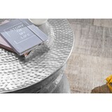 thumbnail of Runder orientalischer Couchtisch `Enns`: Aluminium, Hammerschlag Look, Handgefertigt, Stabilität, Langlebigkeit. Silber, 62x62x41 cm | Kadima Design