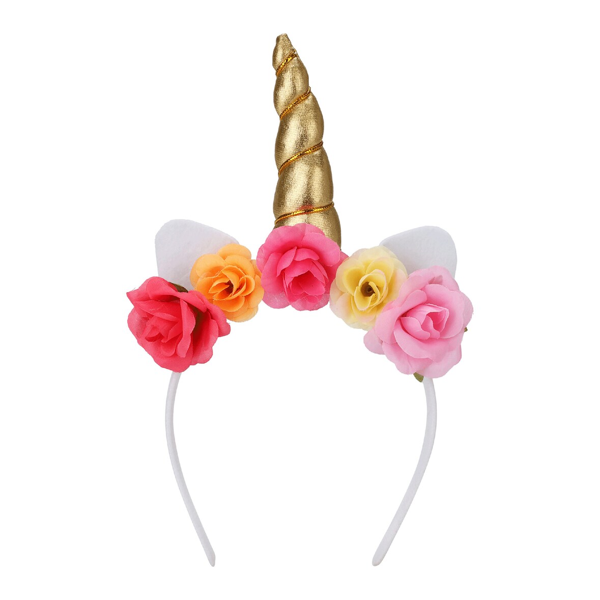 Einhorn Haarreif mit Blumen und Ohren 22x15cm 1 Stück Einhornhaarreifen mit Horn Kostüm Accessoire Party Fasching Karneval Halloween