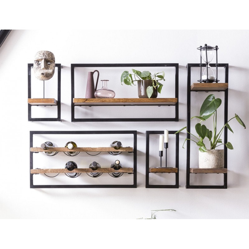 Etagère murale industrielle 50 cm en bois de manguier massif naturel Allister