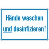 thumbnail of Hinweisschild, Hände waschen und desinfizieren, 200 x 300 mm - 300x200 mm Folie selbstklebend