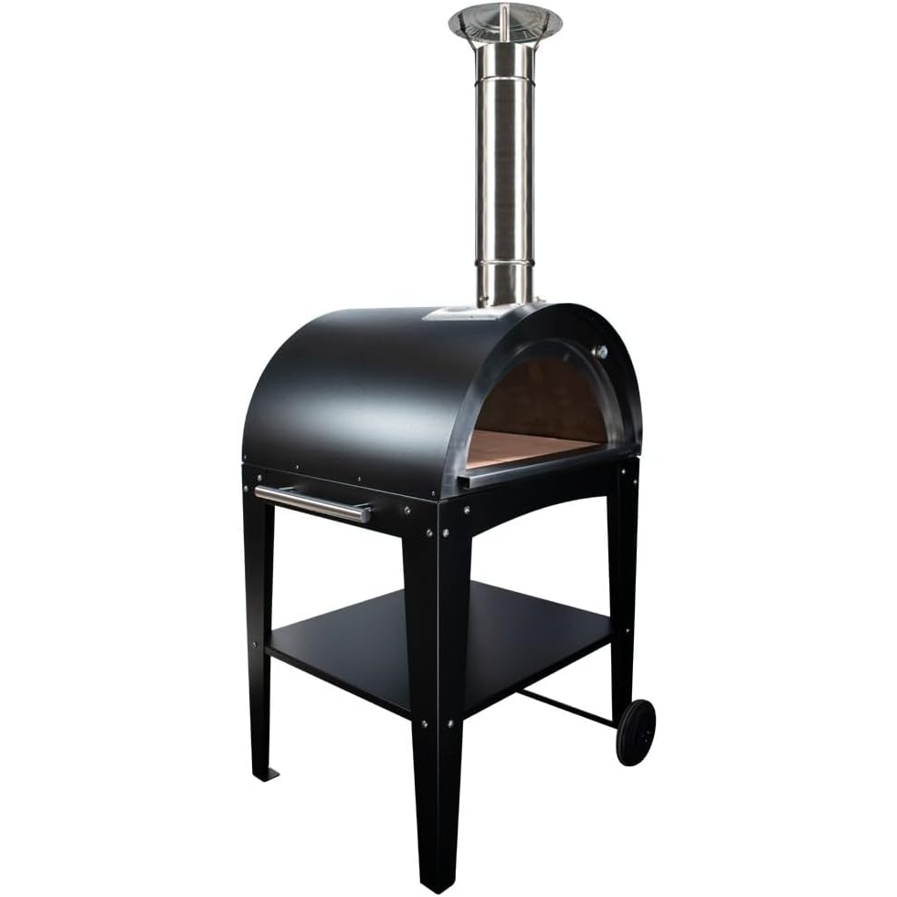 MF - Horno de leña exterior para pizzas y pan modelo Chef Junior negro con mesa para uso en jardín