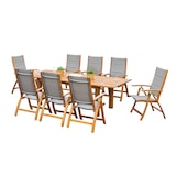 thumbnail of Merxx Acapulco Set 9tlg., 8 gepaddete Klappsessel, 1 Doppelausziehtisch, 180 (220/260) x 100 cm, Akazie/Textilbespannung