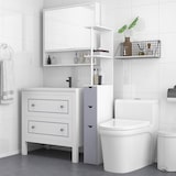 thumbnail of Columna auxiliar de baño moderno armario de baño mueble auxiliar de baño con 2 estantes 2 cajones y 1 puerta antivuelco 15x33x136,8 cm blanco