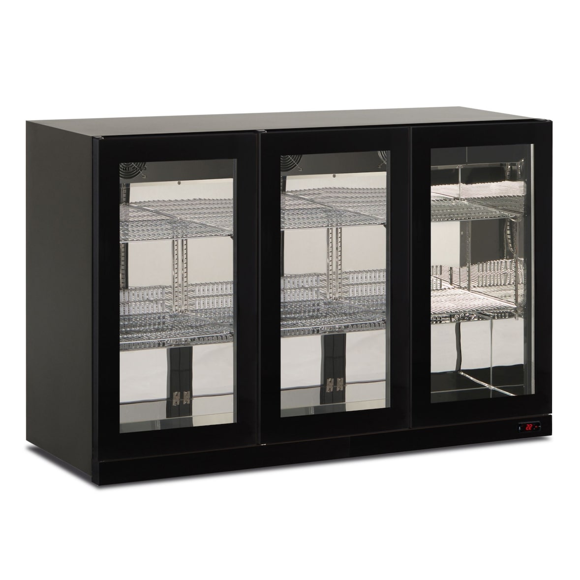 Frigo vetrina pensile ventilata interno inox. Sbrinamento automatico. Luci Led. Temperatura -2°C/+10°C. Misure LxPxH 135x56,5x85,2 cm. COLDWALL300BL