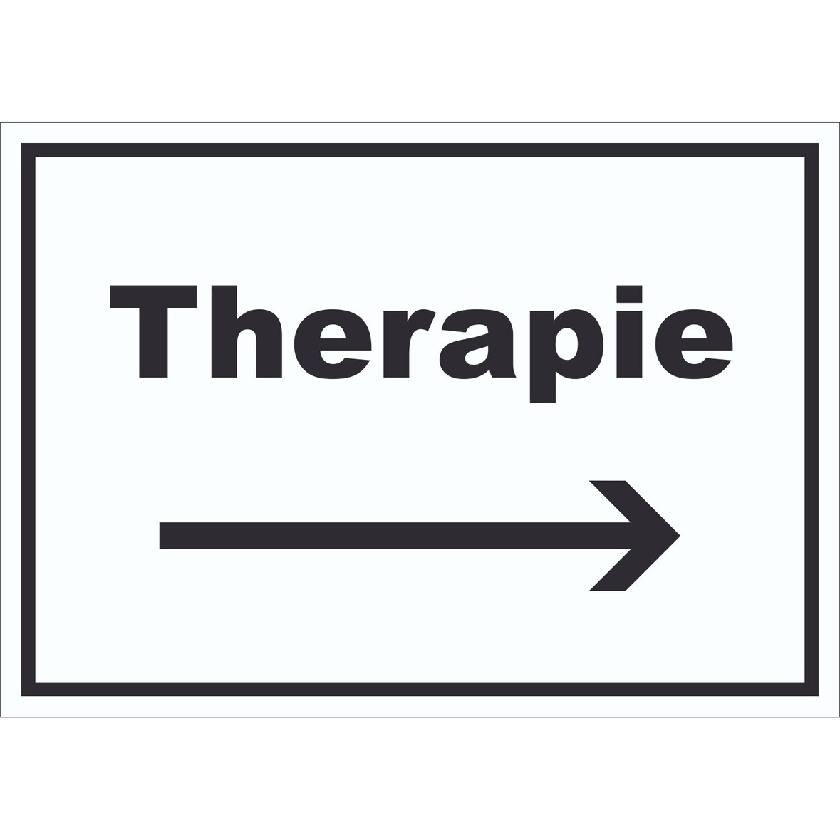 Therapie Schild mit Text und Richtungspfeil rechts Raum Behandlung waagerecht A4 (210x297mm)