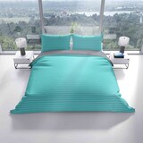 thumbnail of Baumwolle Bettwäsche 200x220 cm Petrol Türkis Grau gestreift Wendeseite Reißverschluss 3 tlg