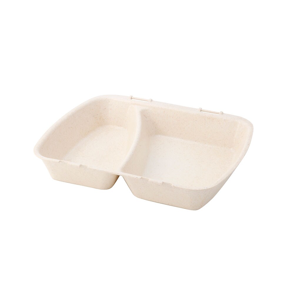 greenbox - Mehrweg-Menü-Behälter "Häppy Box" 24,5 x 20 x 4,5 cm, 2 Kammern, HP4/2, Cashew / creme-weiß, 60 St.