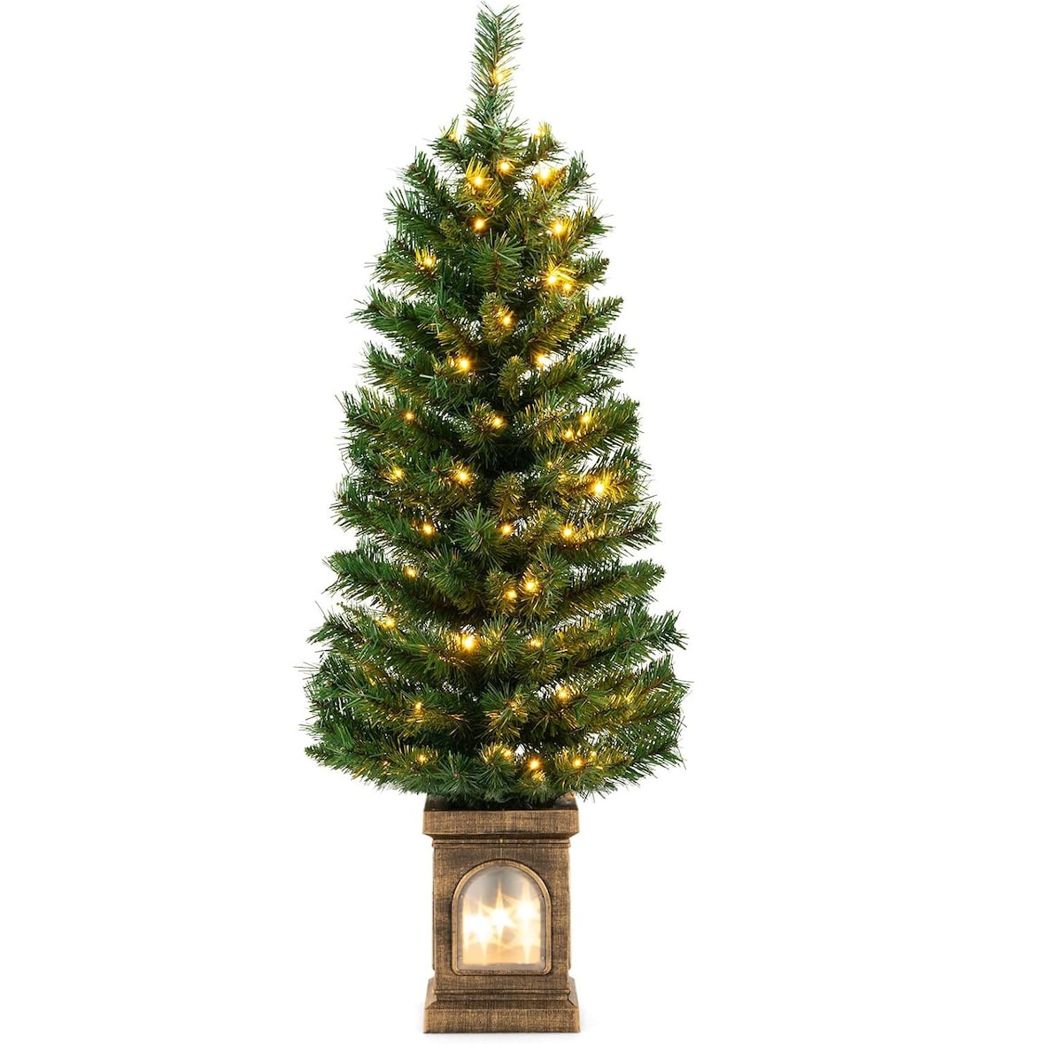 COSTWAY Albero di Natale Artificiale 120 cm con Illuminazione, Albero di Natale in Vaso, Albero in Vaso per Ingresso