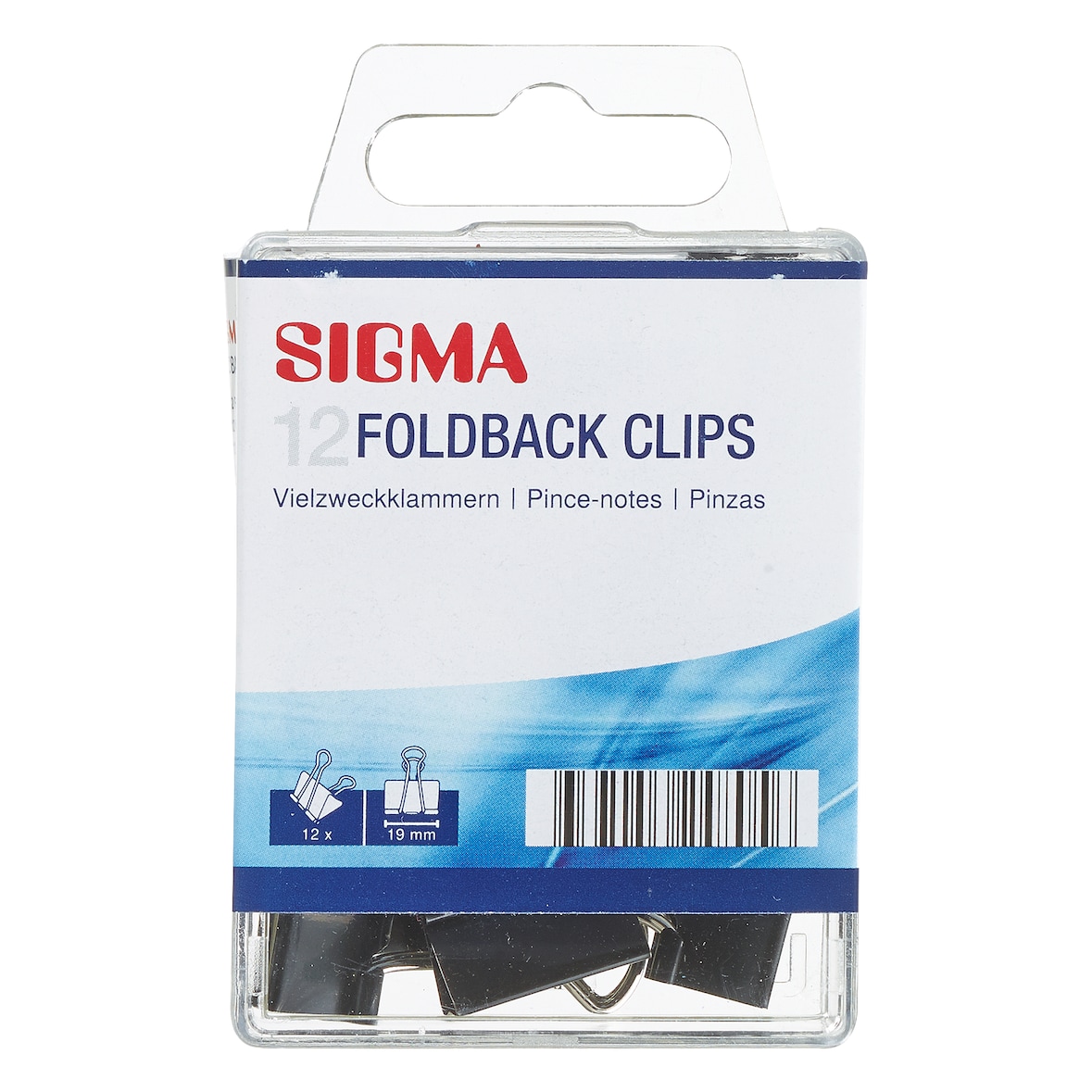 SIGMA Clips para carpetas, metal, 19 mm, negro, 12 unidades