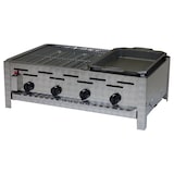 thumbnail of Gastrobräter, 4 Brenner je 3,6 kW, mit Grillrost und Edelstahlpfanne, B 810 x T 530 x H 270 mm, inkl. Gewerbedruckregler u. Schlauchbruchsicherung