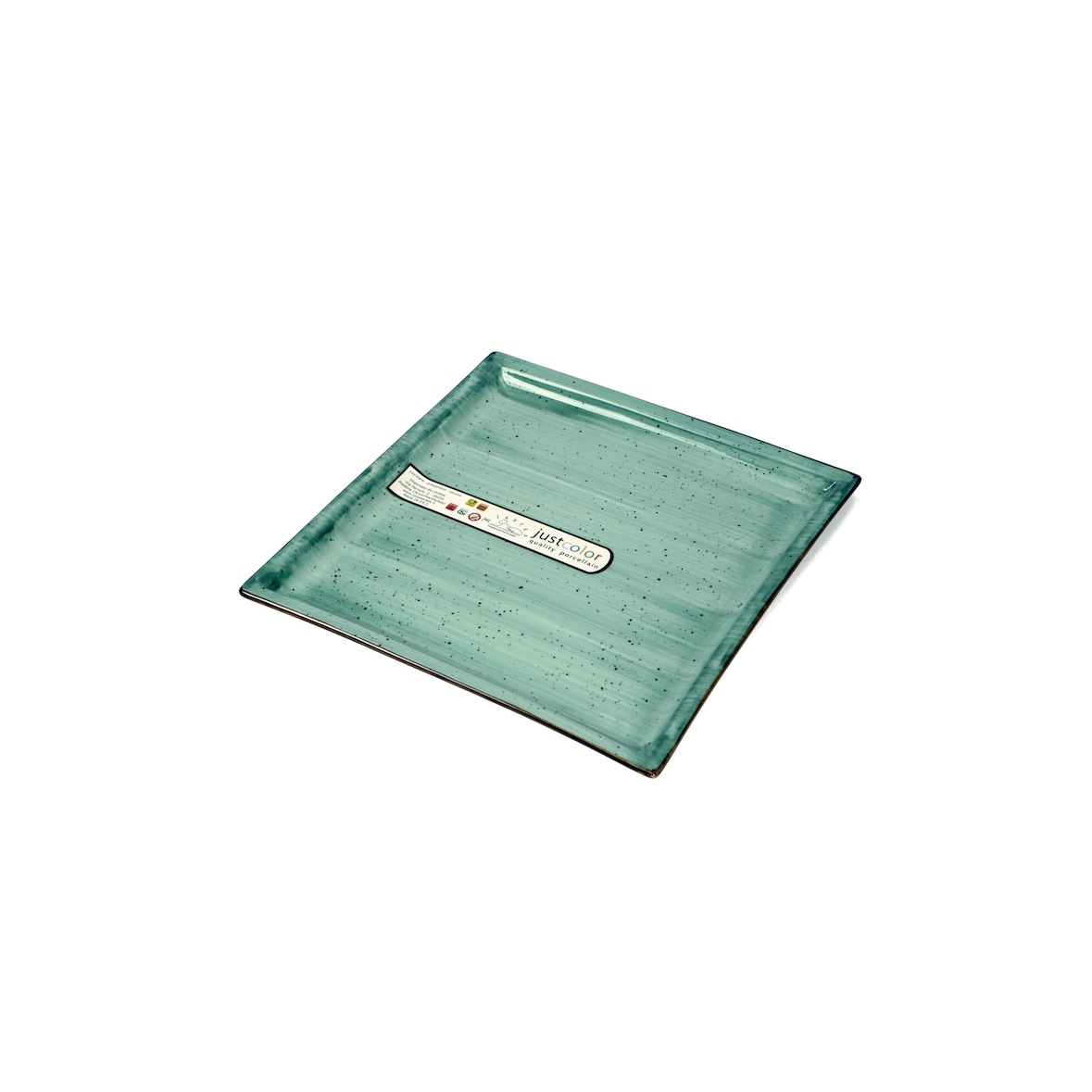 Lioness set 3 piatti quadrati Justcolor in porcellana decorata cm 26,5x26,5 H 1,8 HP8848-1096K2 verde