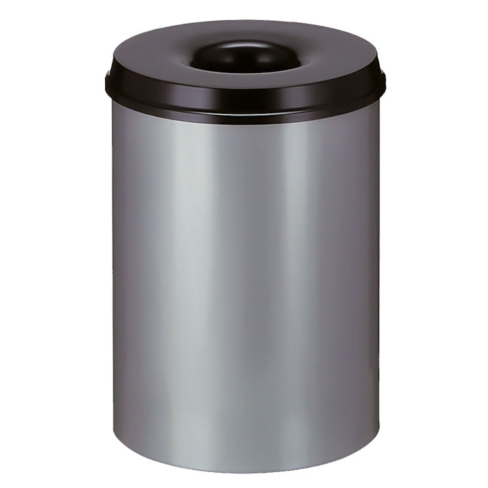 PROREGAL Selbstlöschender Papierkorb & Abfallsammler aus Metall | 30 Liter, HxØ 47x33,5cm | Alu-Grau, Kopfteil Schwarz