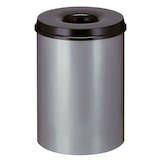 thumbnail of PROREGAL Selbstlöschender Papierkorb & Abfallsammler aus Metall | 30 Liter, HxØ 47x33,5cm | Alu-Grau, Kopfteil Schwarz