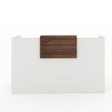 thumbnail of Oficit. Mostrador de recepción y oficina, blanco con sobremostrador nogal. Fácil de montar. Fabricado en España. Medidas: 180x50x105(an x fon x alt)