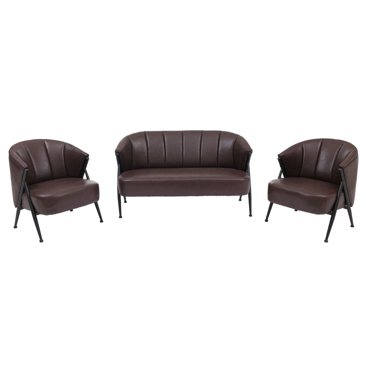 Mendler Wohnzimmer-Set HWC-P30, 2er-Sofa 2x Sessel, Vintage Retro Industrial Metall Kunstleder ~ dunkelbraun