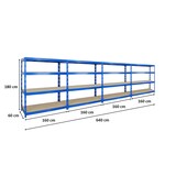 thumbnail of PROREGAL Mega Deal 4x Profi Schwerlastregal Rhino | HxBxT 180x160x60cm | 4 Spanplatten-Ebenen 8mm | Fachlast 500kg | Blau