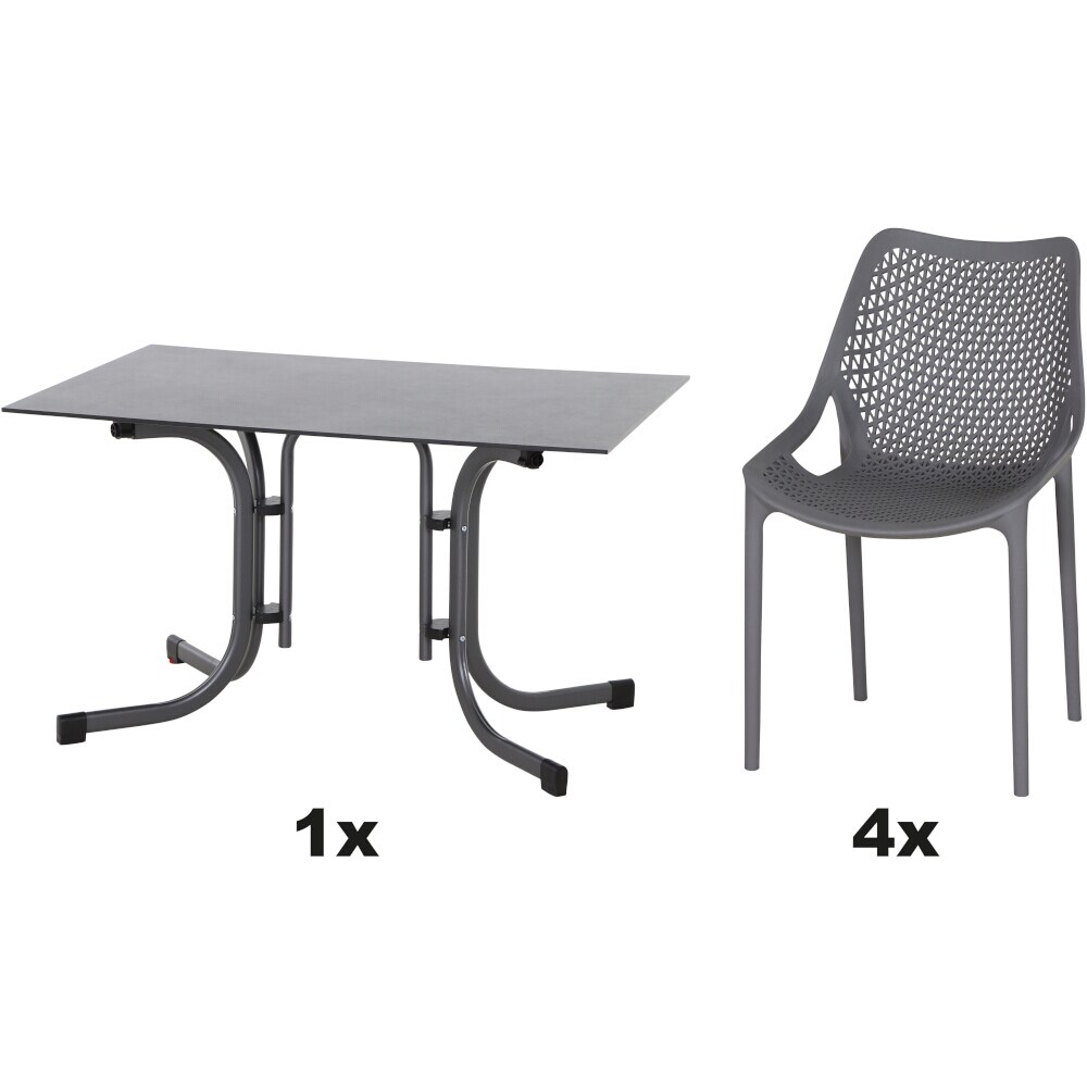 SIENA GARDEN Urban Lights Set 5teilig District gastrotauglich grau  mit Tisch Sola 120x80