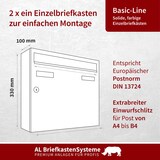 thumbnail of AL Briefkastensysteme 2 x Basic Wand Briefkasten in RAL Farbe 3000 Feuer Rot für Post A4, wetterfest, Artikelnummer: 431P2EA1P3000
